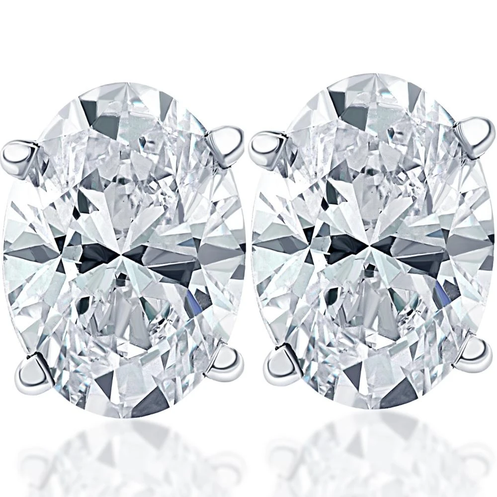 2 Ct Lab Grown Oval Diamond Studs 14k White Gold Earrings (F-G, VS)
