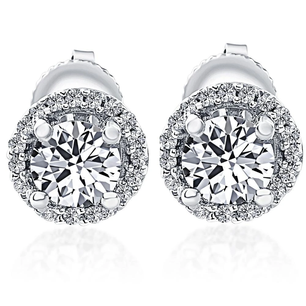 1/2 Ct Halo Diamond Studs With Screw Backs White Gold Lab Grown (G-H, VS)
