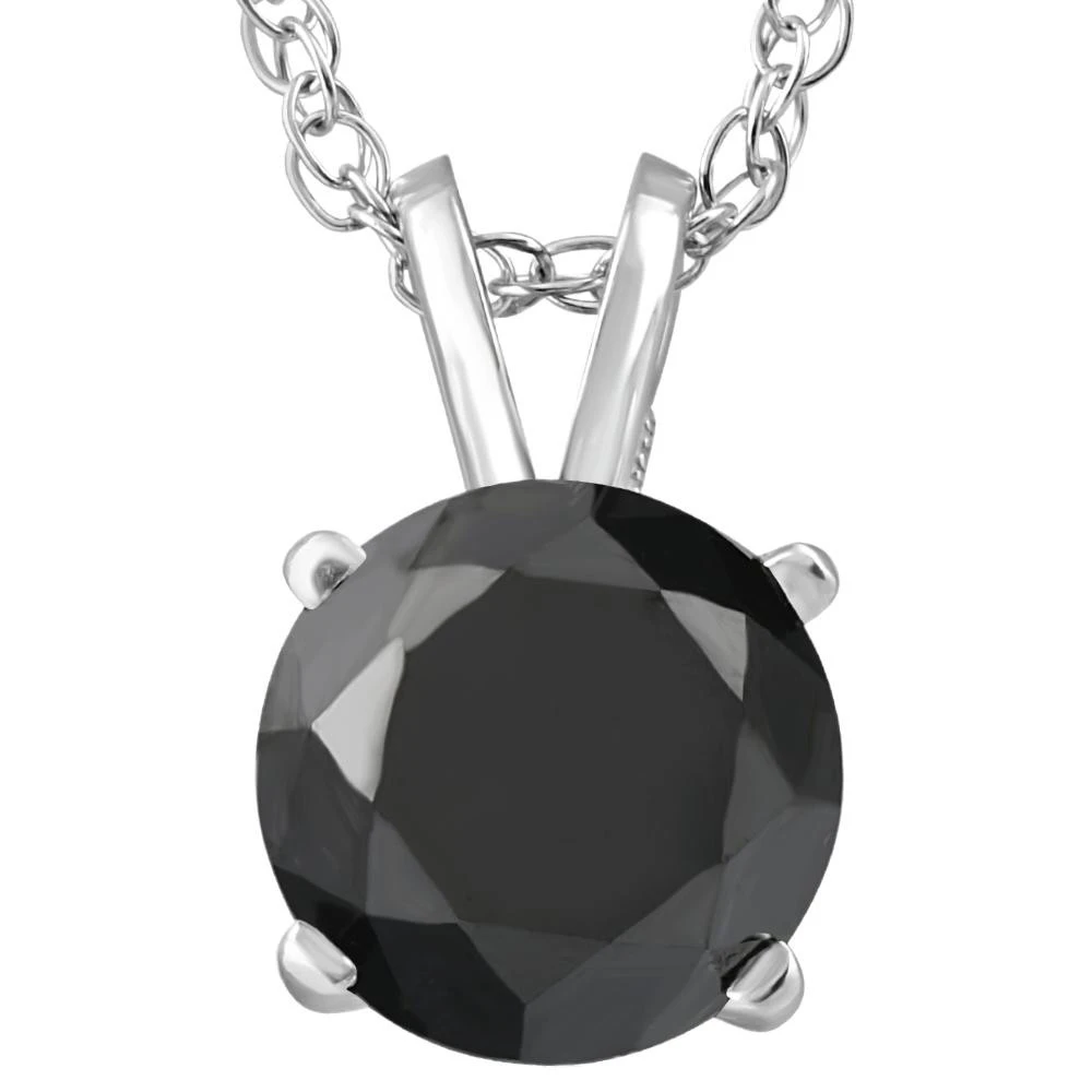 2ct Black Diamond Solitaire Pendant 14K White Gold Necklace (Black, I2-I3)