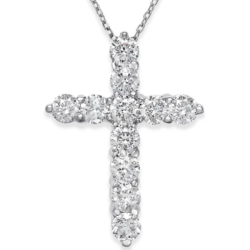 2 1/4cttw 14k White Gold Diamond Cross Pendant (1 inch tall) Necklace Lab Grown (F-G, VS)