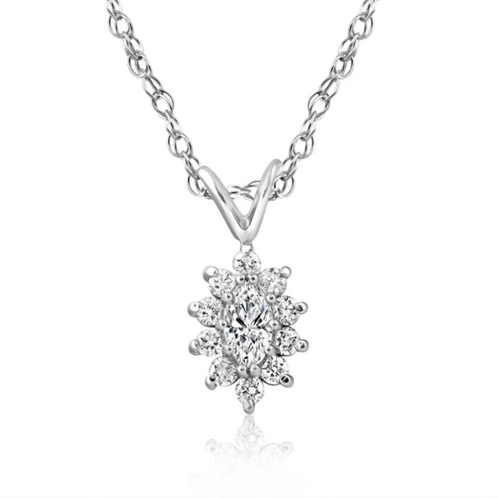 1/2CT Marquise Halo Pave Diamond Solitaire Pendant 10K White Gold Lab Grown (G-H, VS)