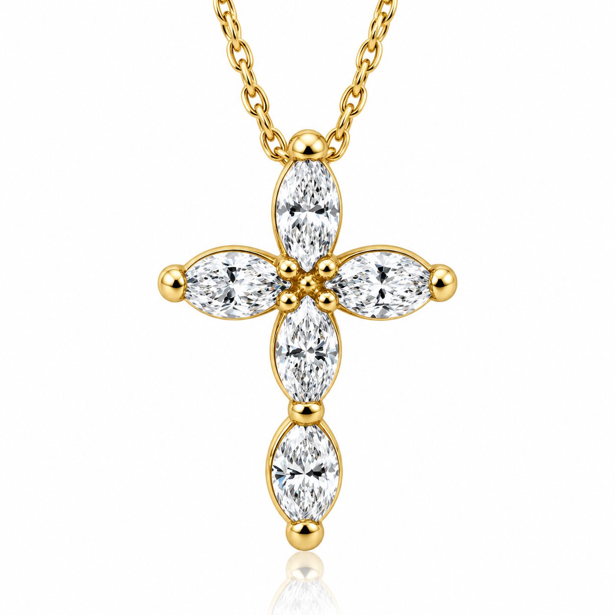 1/2Ct Marquise Diamond Cross Petite Pendant Yellow Necklace Gold (1/2 inch tall) (G-H, I2-I3)