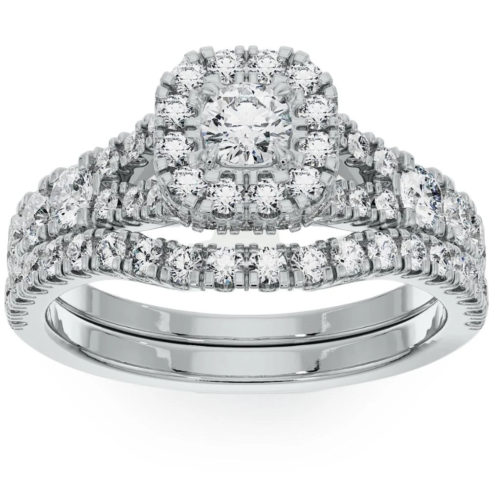 1 1/4Ct Lab Grown Diamond Engagement Wedding Ring Set in White or Yellow Gold (G-H, VS)