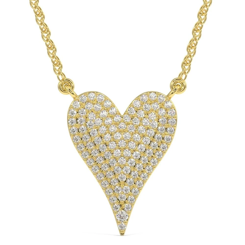 1Ct Heart shape Natural Diamond Pave Pendant in White or Yellow Gold Necklace (G-H, I2-I3)