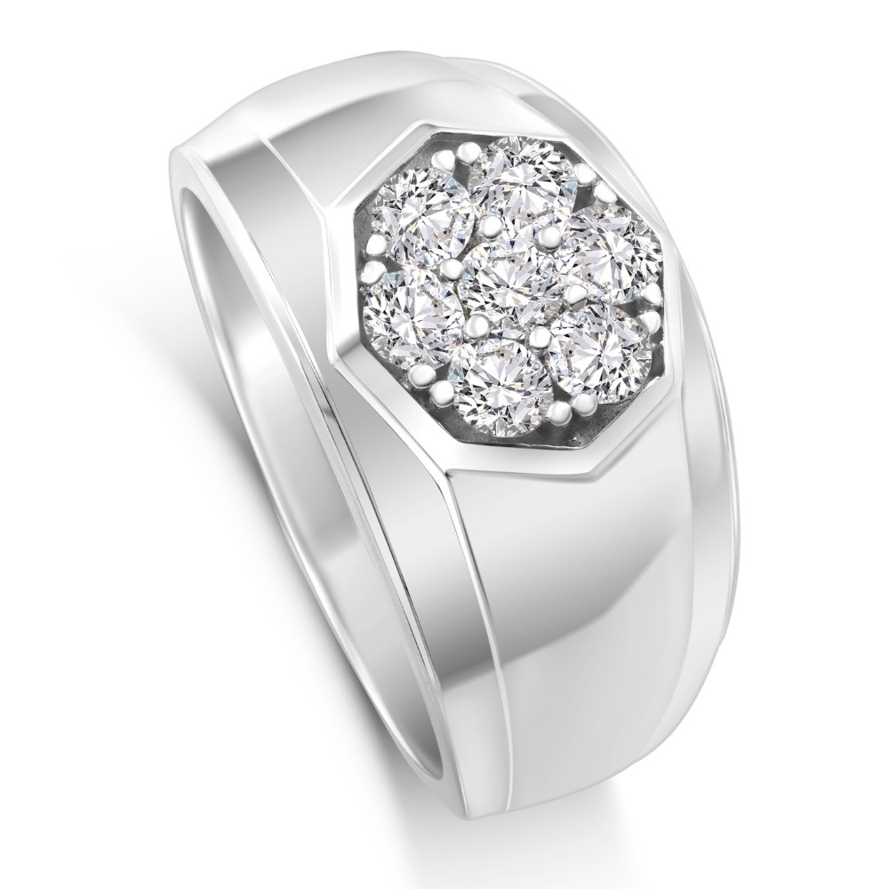 1 Ct Diamond Ring Men's Cluster Hexagon Band in 10k White or Yellow Gold (G-H, I1)