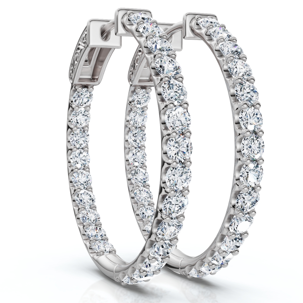 3Ct Diamond Hoops Women's Lab Grown Earrings 10K White Gold 1 1/4" Tall (G-H, VS)