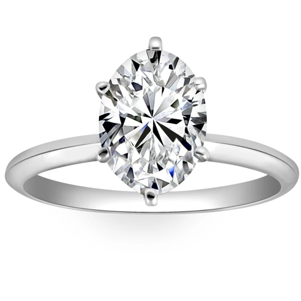 2CT Platinum Oval Diamond 6-Prong Solitaire Engagement Ring Lab Grown (G-H, VS2-SI1)