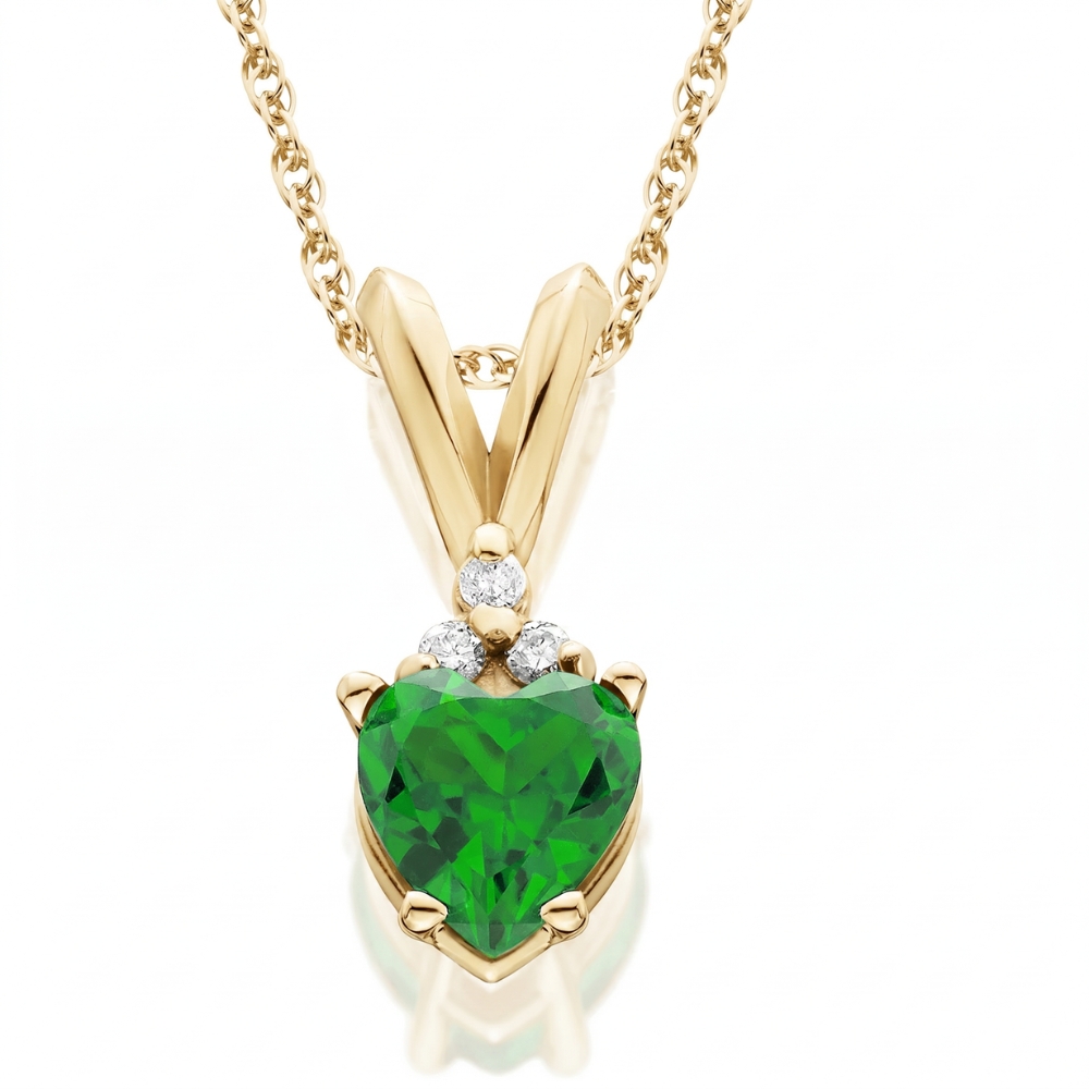 Emerald & Diamond Heart Pendant Necklace in 14k White or Yellow Gold (G-H, I2-I3)
