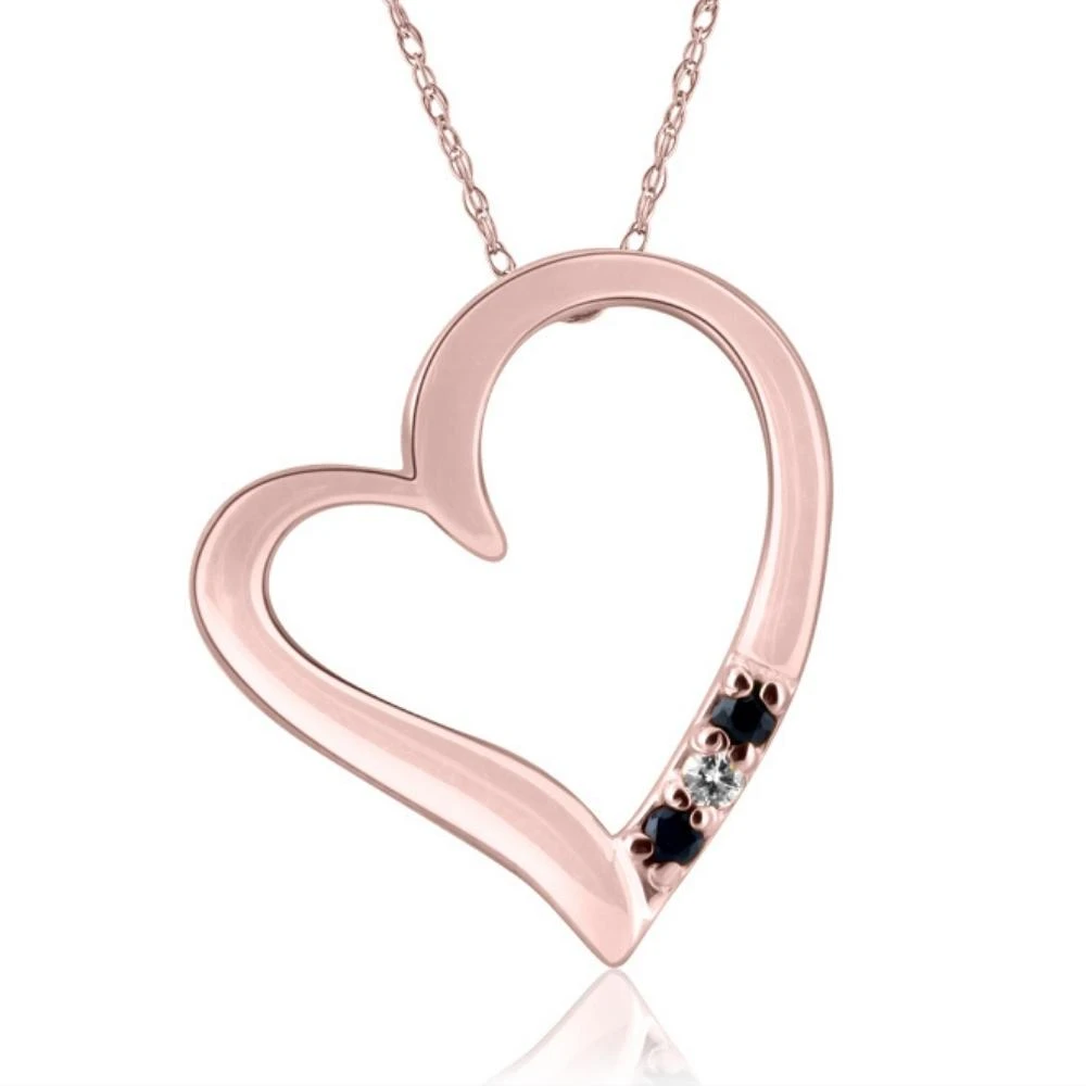 Diamond & Blue Sapphire Heart Pendant 3-Stone Rose Gold with 18" Chain (G-H, I2-I3)
