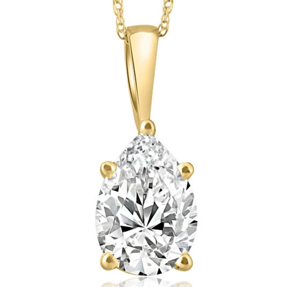 2Ct Pear Shape Diamond Solitaire Necklace 14k Yellow Gold Pendant Lab Grown (H-I, VS)