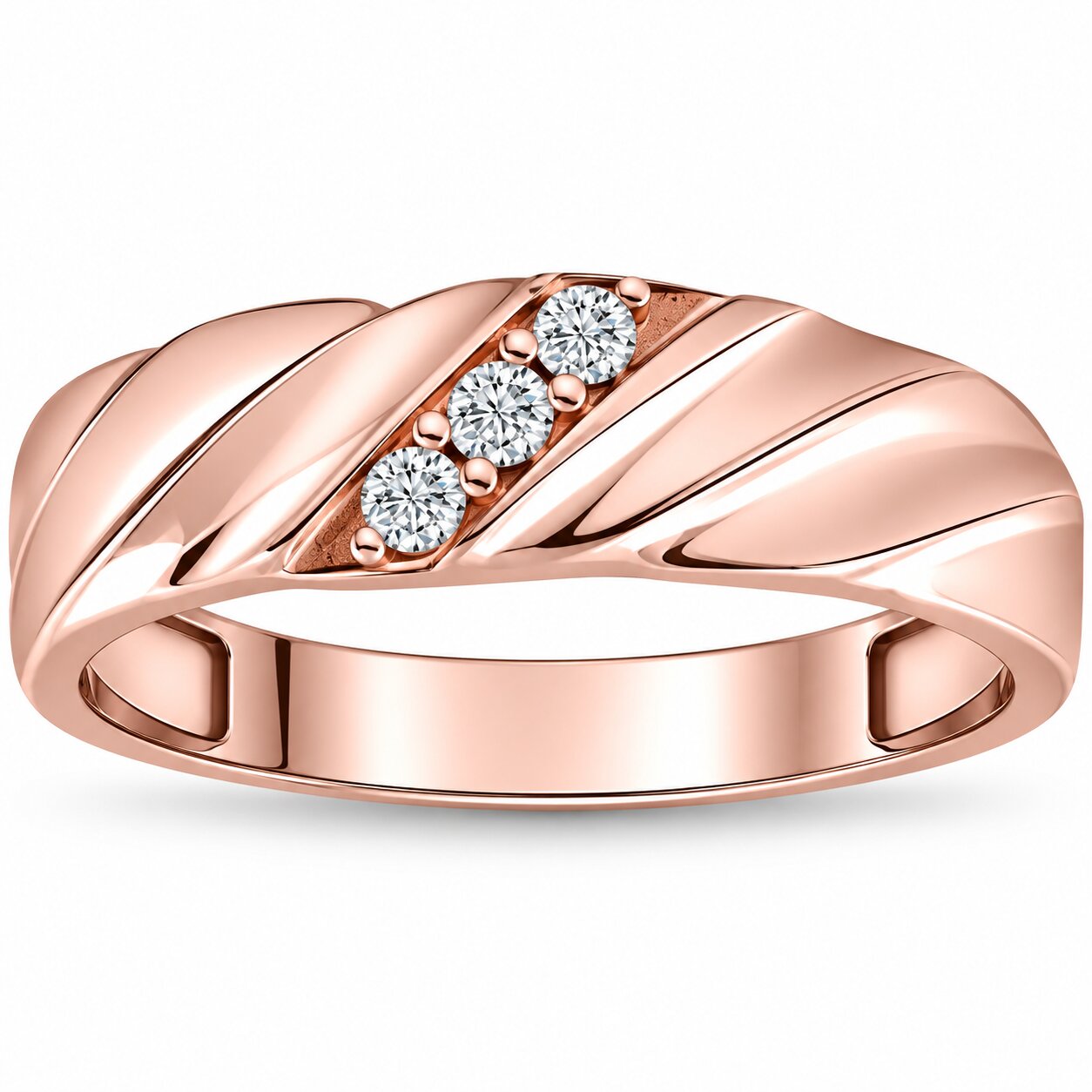 VS Diamond 3-Stone Men's Wedding Band in White, Yellow, or Rose Gold Lab Grown (G-H, VS)