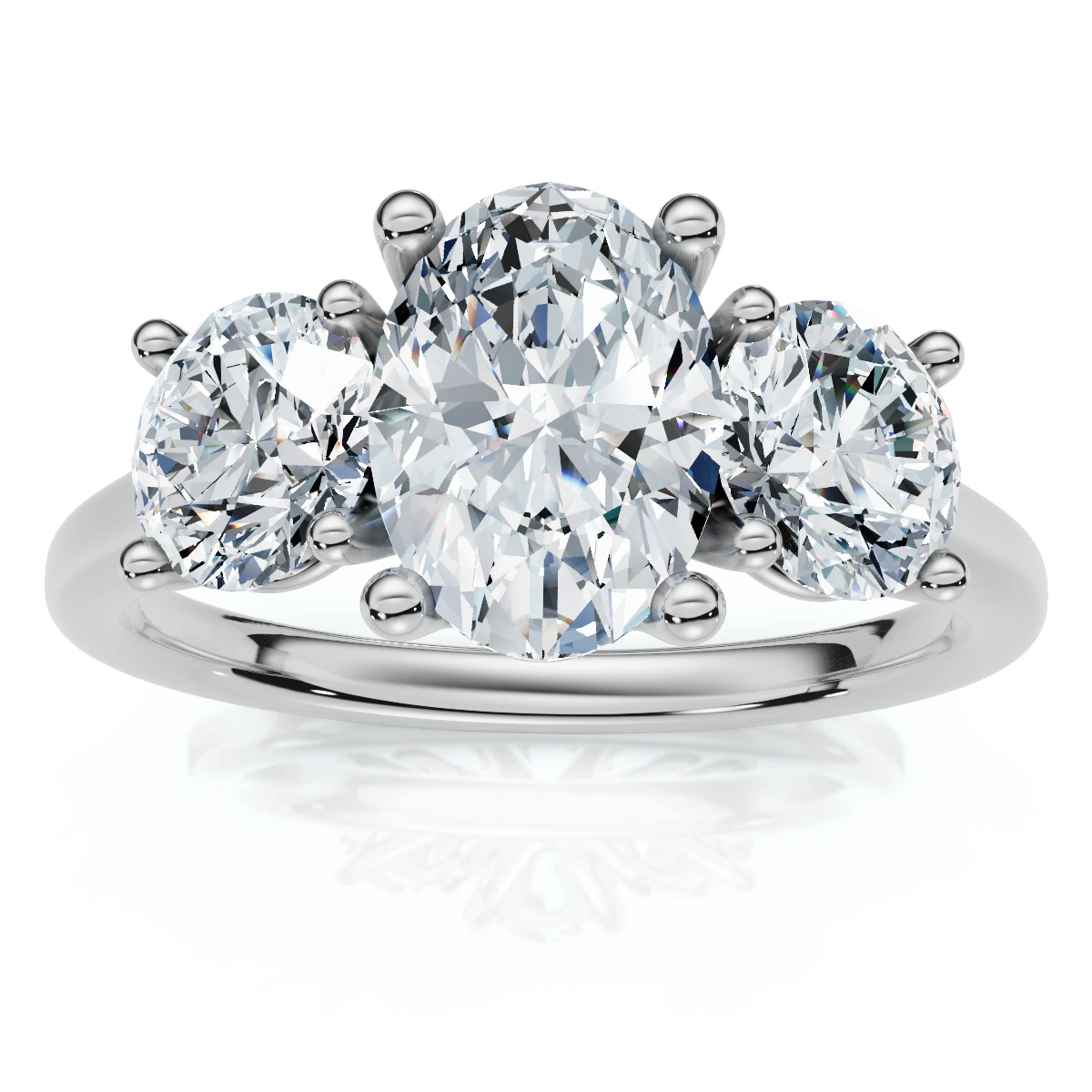 2Ct TWW Oval Lab Grown 3-Stone Diamond Engagement Ring in White or Yellow Gold (G-H, VS)