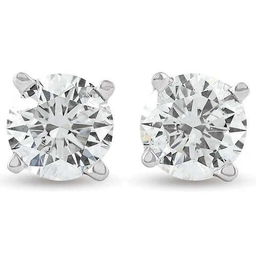 3 Carat TW Natural Round Diamond Studs 14k White Gold (J-K, I2-I3)