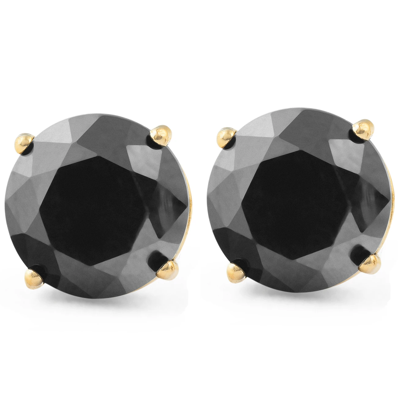 2 Ct Black Diamond Studs 14k Yellow Gold Earrings (Black, I2-I3)