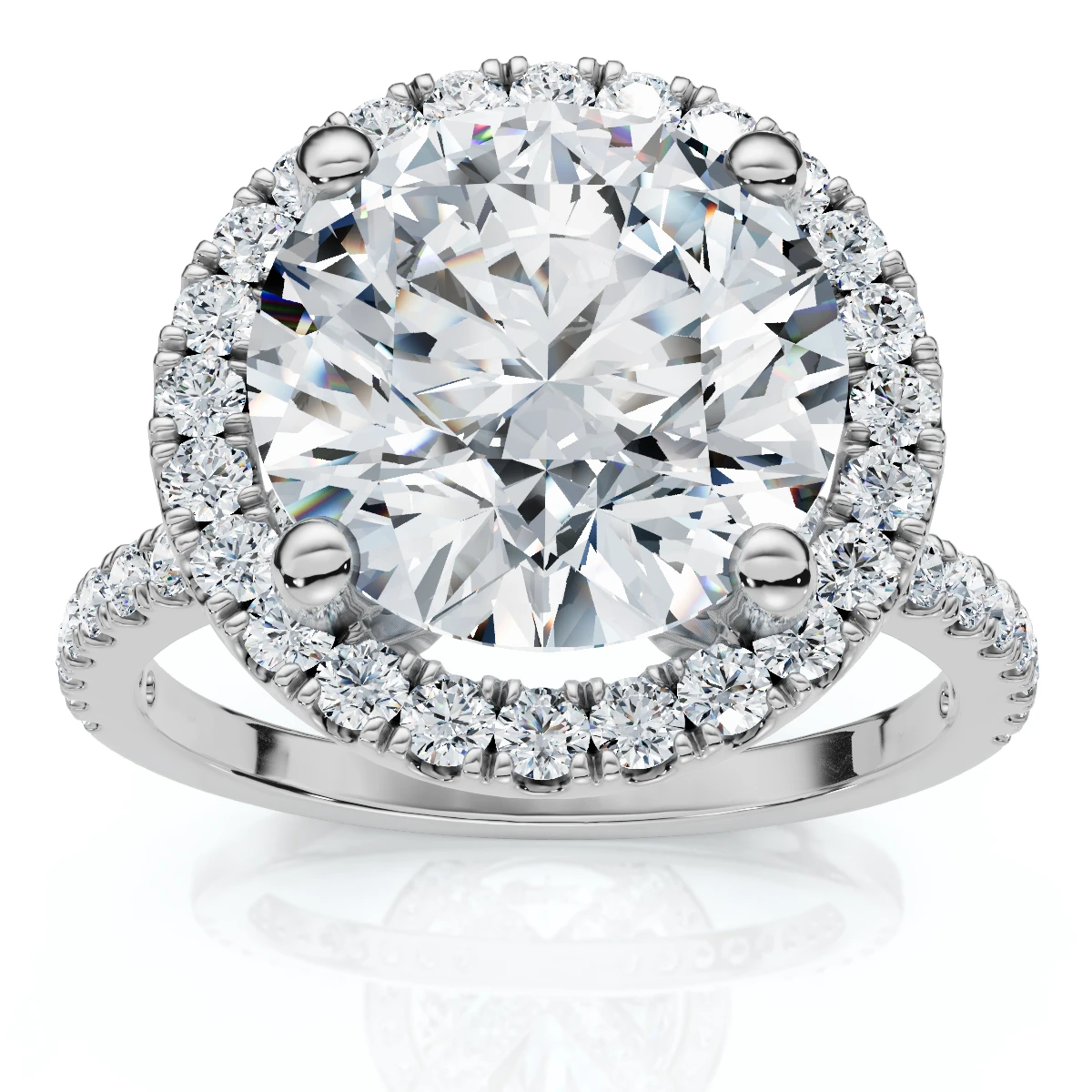 3 1/2Ct Diamond Halo Lab Grown Engagement Ring in White, Yellow or Rose Gold (G-H, VS2-SI1)