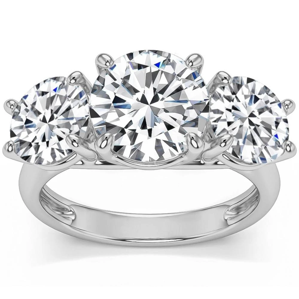 5 1/2Ct Three Stone Lab Grown Diamond Engagement Ring White Yellow or Rose Gold (G-H, VS2-SI1)
