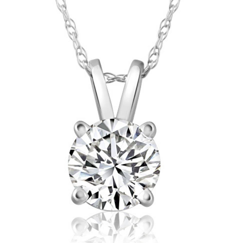 1ct Round Cut Natural Diamond Solitaire Pendant 14k White Gold (G-H, I1)