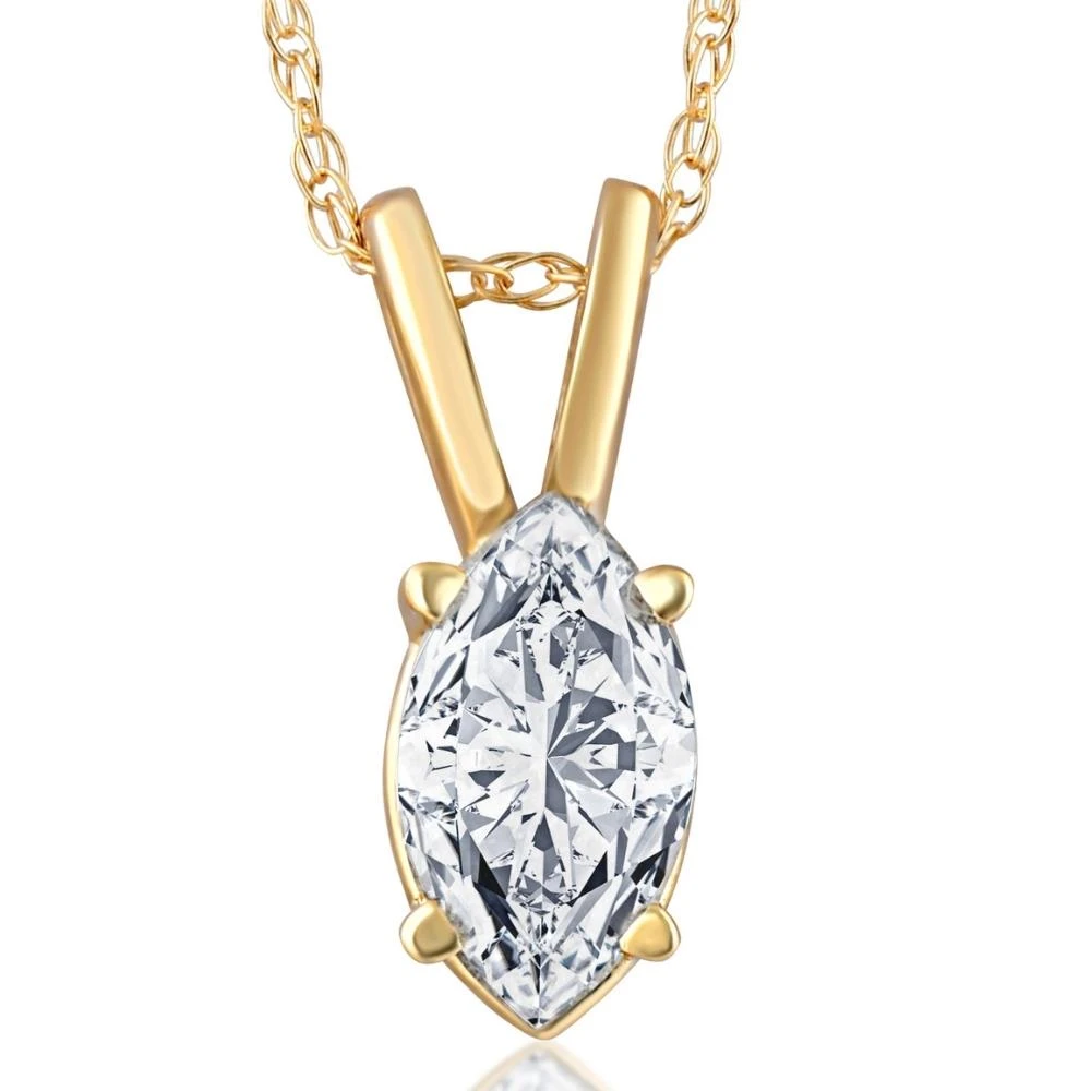 3/8Ct Marquise Natural Diamond Solitaire Pendant White or Yellow Gold Necklace (J-K, I2-I3)
