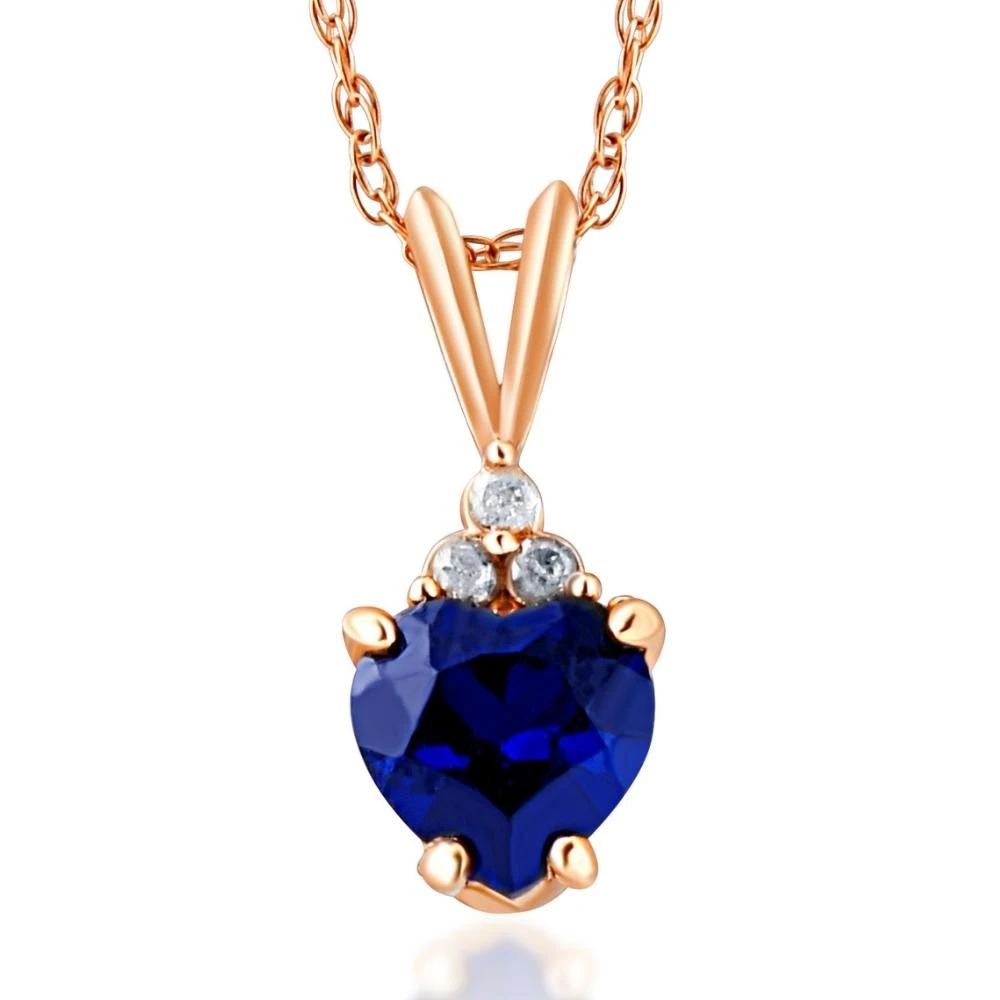 1/2ct Diamond & Blue Sapphire Heart Pendant 10K Rose Gold (G-H, I1)