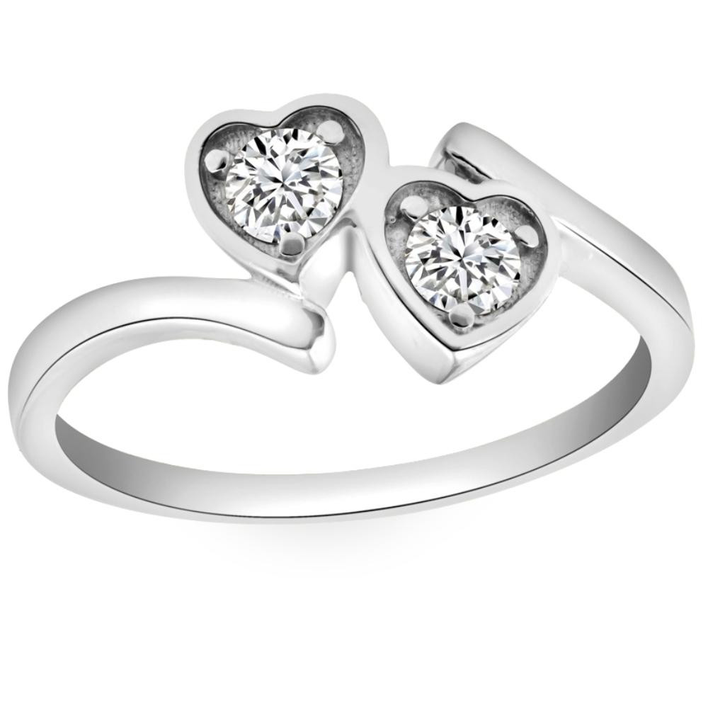 1/3CT Diamond Two Stone Forever Us Heart Ring in White, Yellow, or Rose Gold (G-H, I1)
