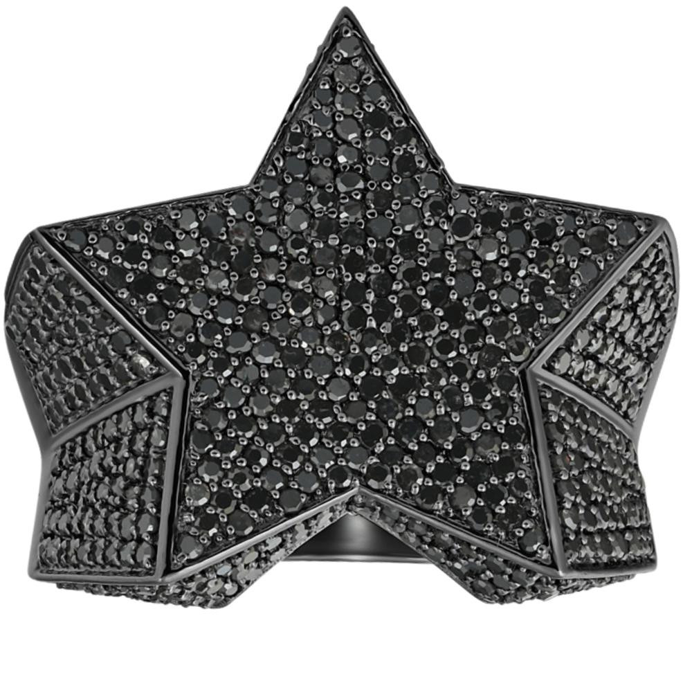 ★SENTIMENTS★ NO.323 [BLACK] GEOMETRY STAR RING Gothic Nightfall Cascading Bat Solitaire Statement Ring with