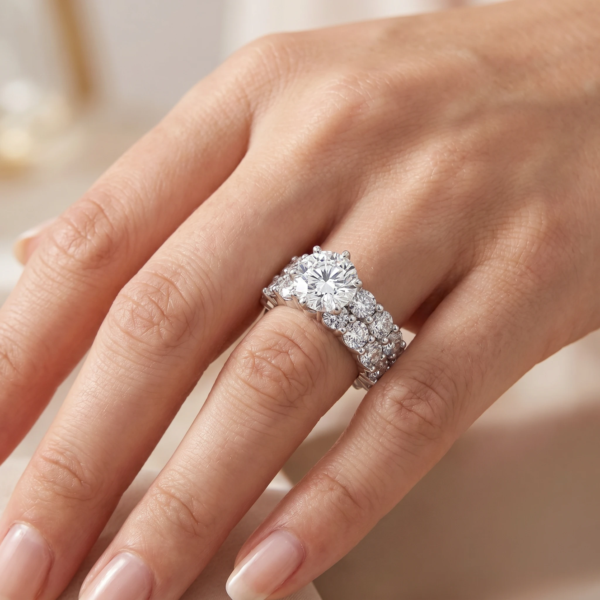 9Ct Diamond Eternity Engagement Ring Set White, Yellow, or Rose Gold Lab Grown (G-H, VS)