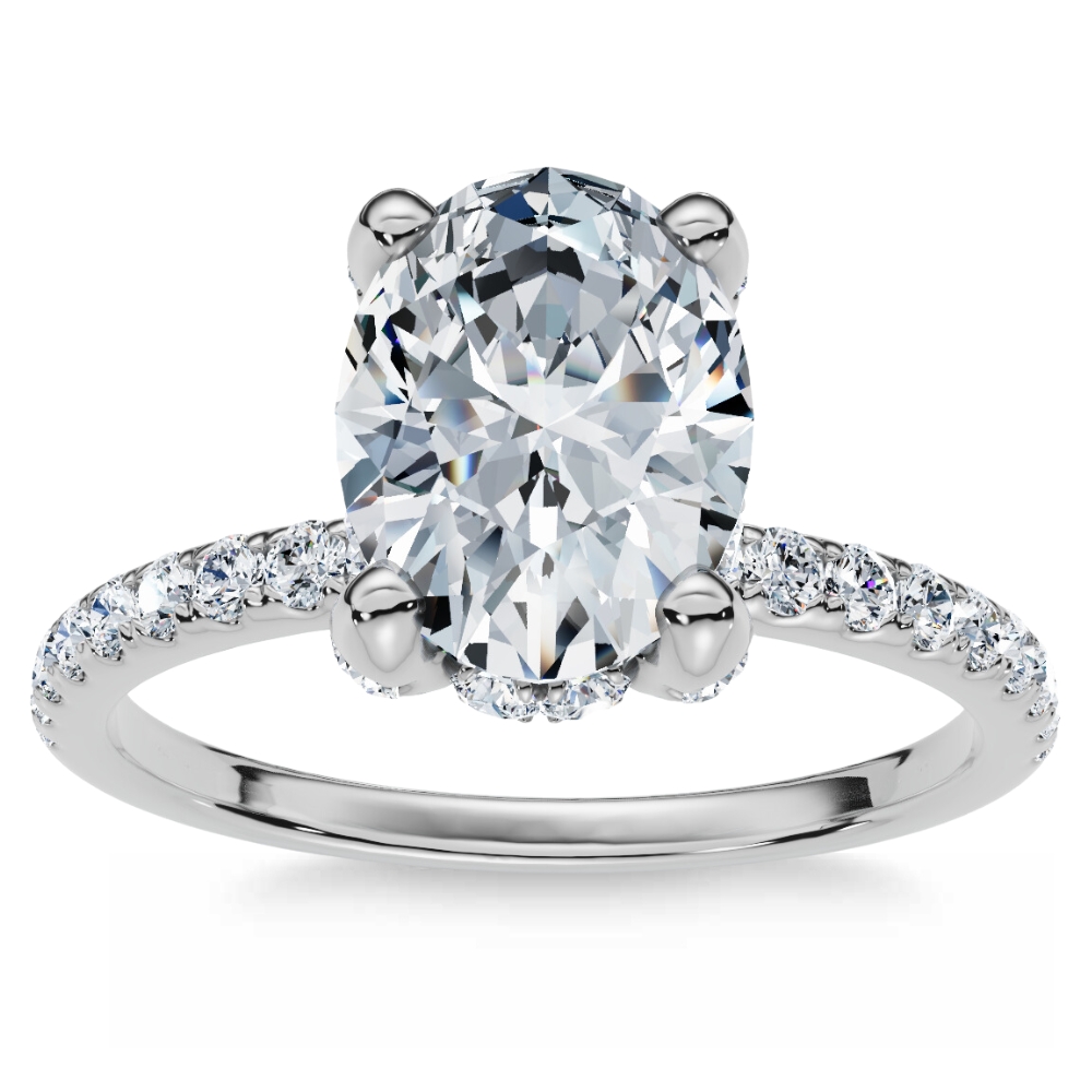 1 1/2Ct Oval Diamond Accents Engagement Ring White Yellow or Rose Gold Lab Grown (G-H, VS2-SI1)