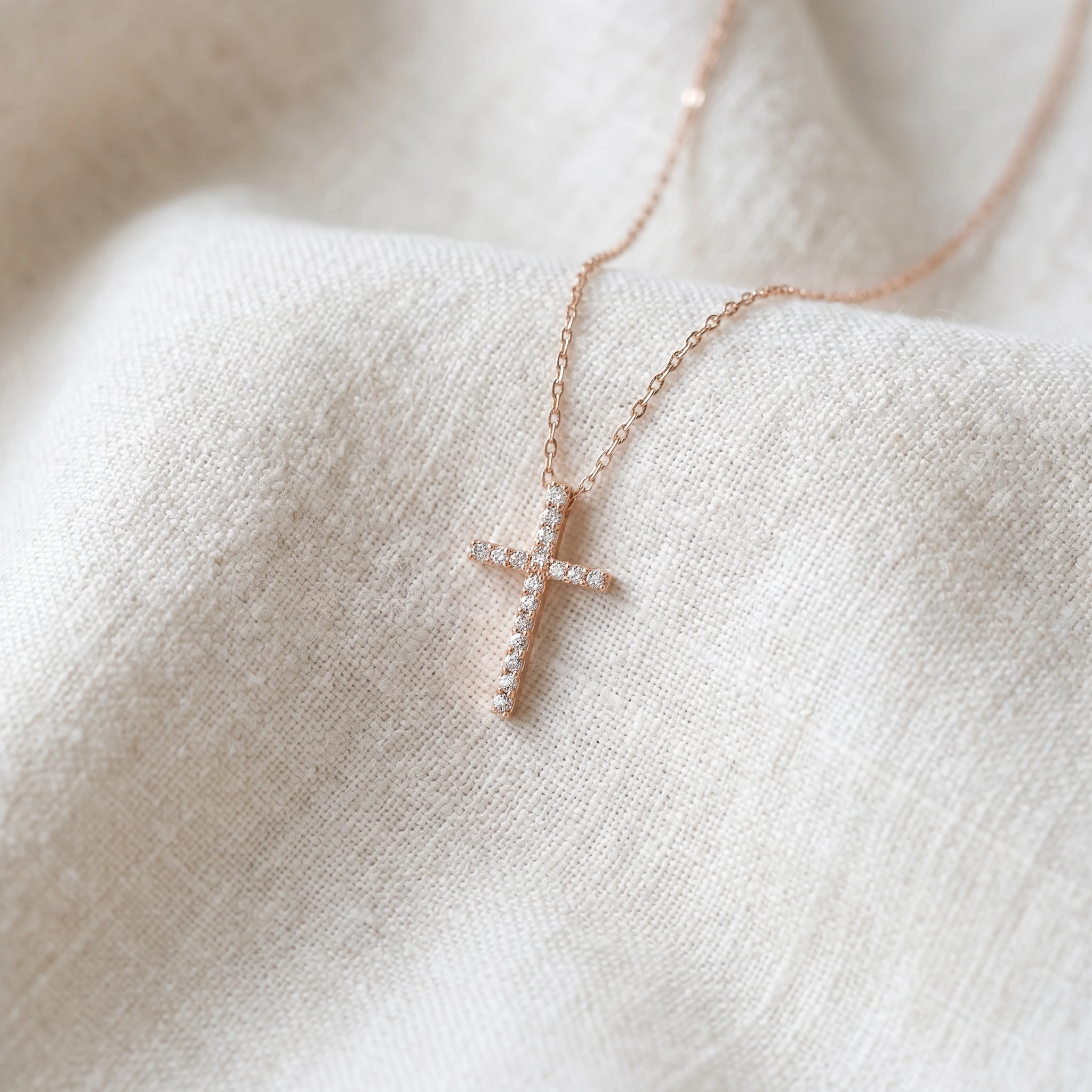 1/10ct Diamond Cross Pendant 14K Rose Gold 1/2" Tall (G-H, I1)