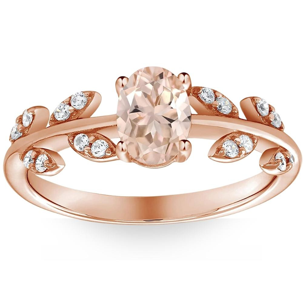 1 Ct Oval Morganite & Diamond Vine Engagement Anniversary Ring in 14k Rose Gold (G-H, I1)