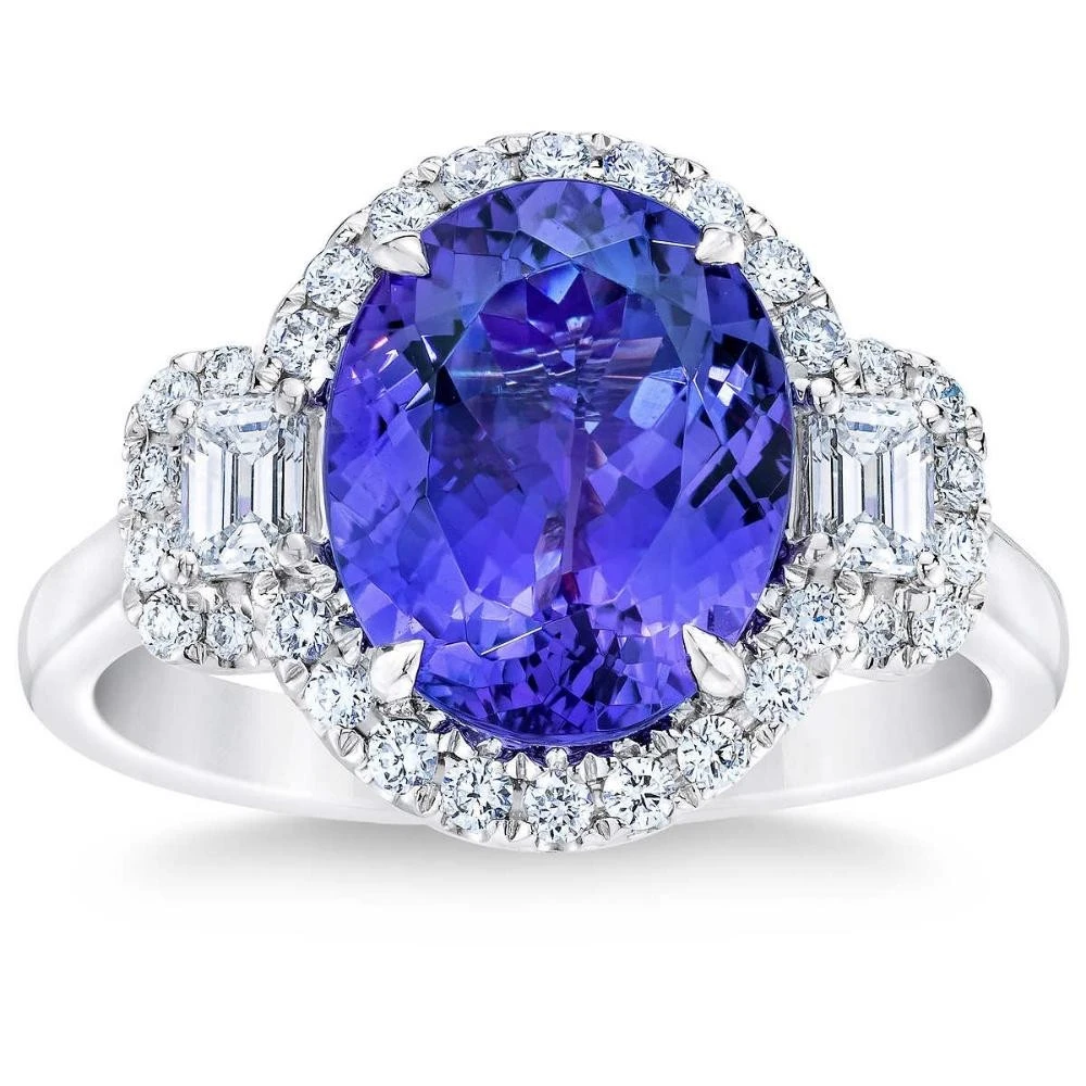 5Ct Oval Simulated Tanzanite Moissanite & Lab Grown Diamond Ring 10k White Gold (G-H, VS)