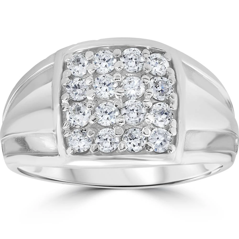 1 cttw Diamond Mens Ring 10k White Gold (I-J, I2-I3)