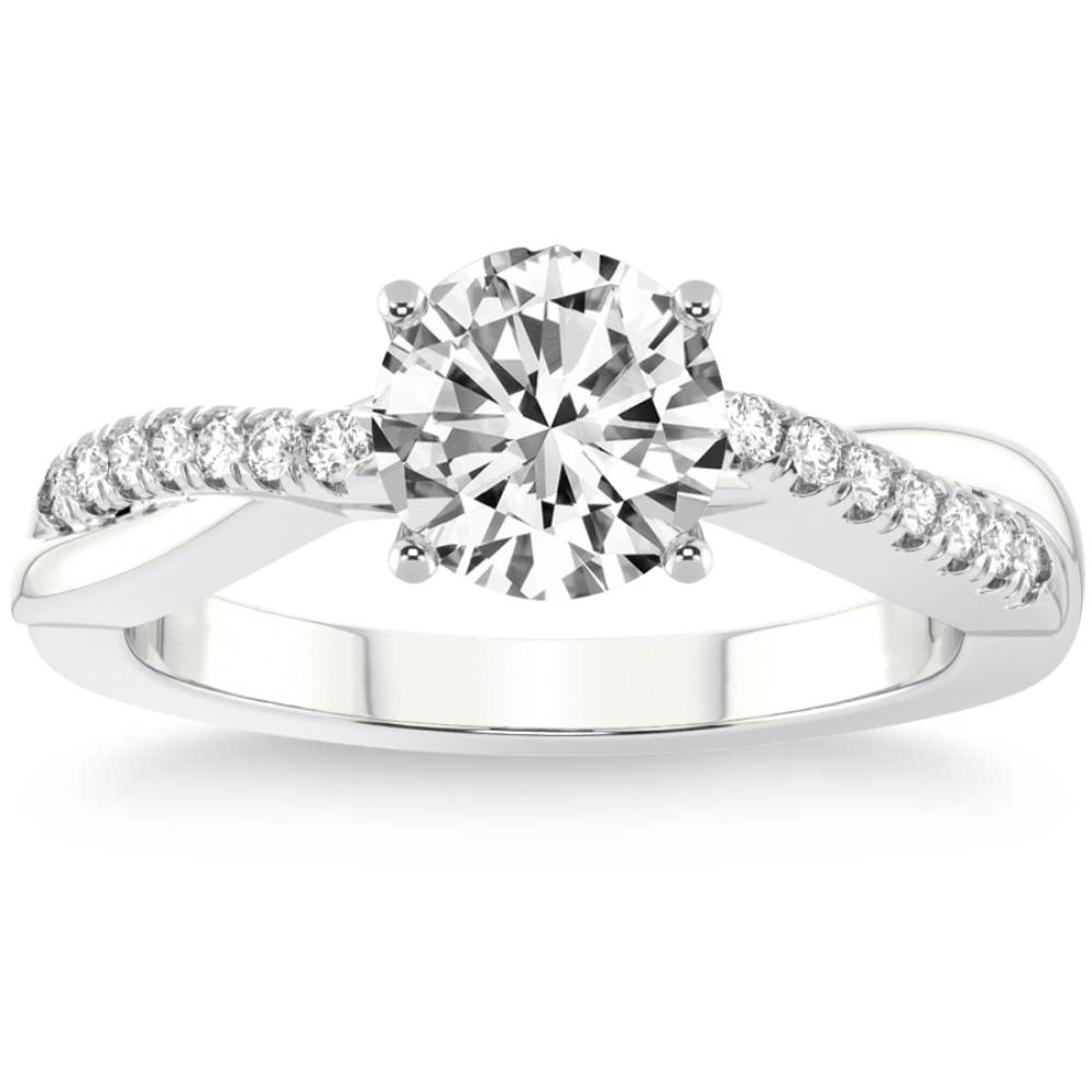 VS 1 1/4Ct Moissanite & Lab Grown Diamond Engagement Twist Ring in 10k Gold (G-H, VS2-SI1)