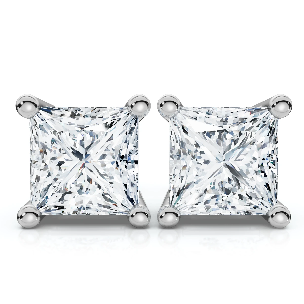 1.00Ct Square Princess Cut Natural Diamond Stud Earrings in 14K Gold Basket Setting (G-H, I2-I3)