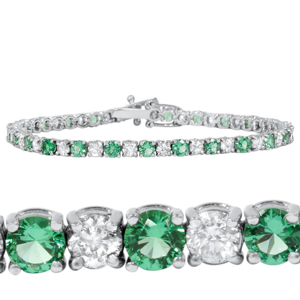 3ct Emerald & Diamond Genuine Tennis Bracelet 14K White Gold (G-H, I2-I3)