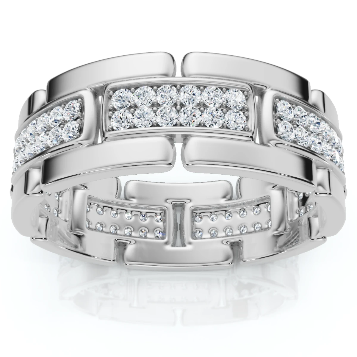 .85Ct TW Round Diamond Mens Link 8mm Wedding Band Gold Polished Ring Lab Grown (G-H, VS2-SI1)