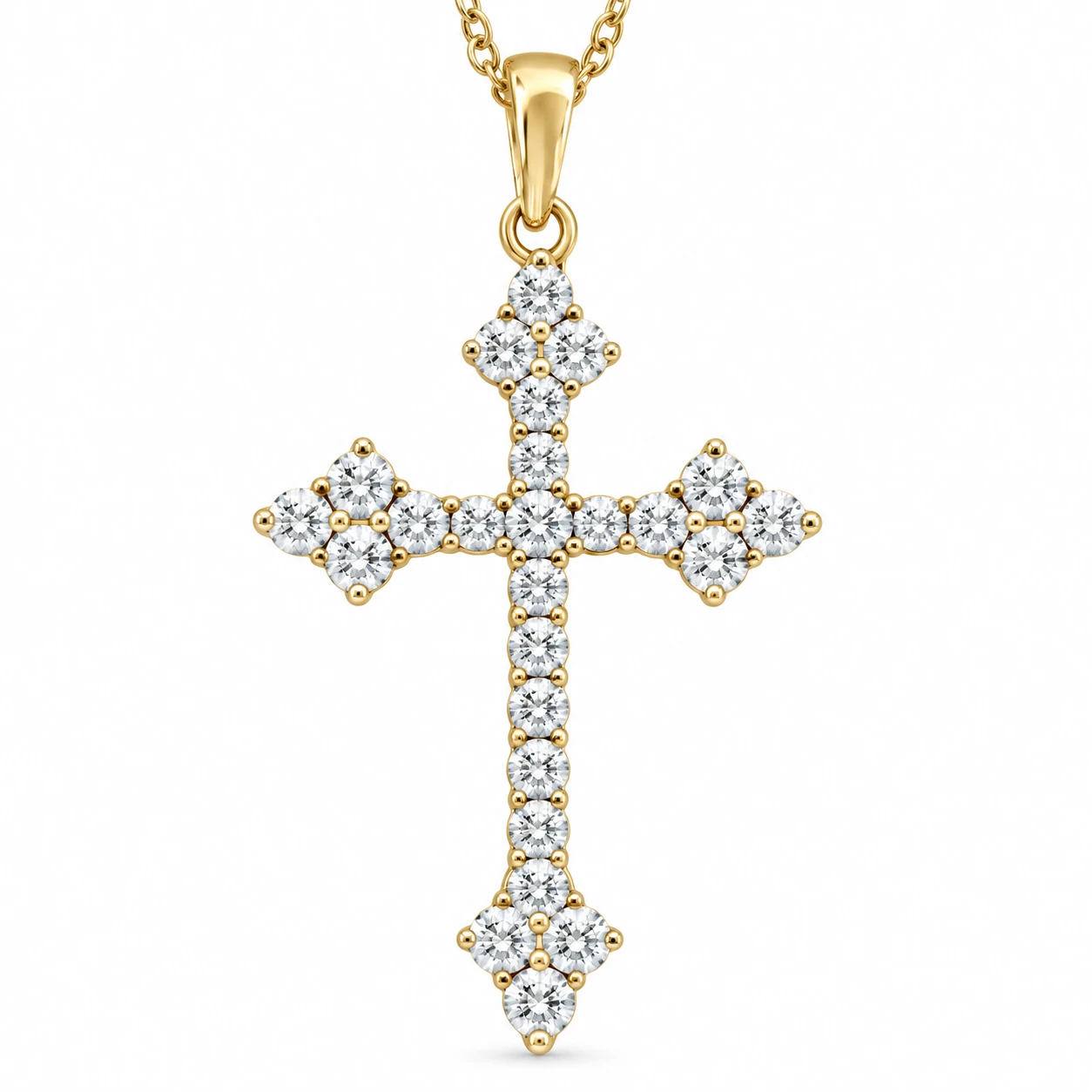 1/3Ct Diamond Cross Pendant 10k Yellow Gold Lab Grown Women's Necklace 1" Tall (G-H, VS)