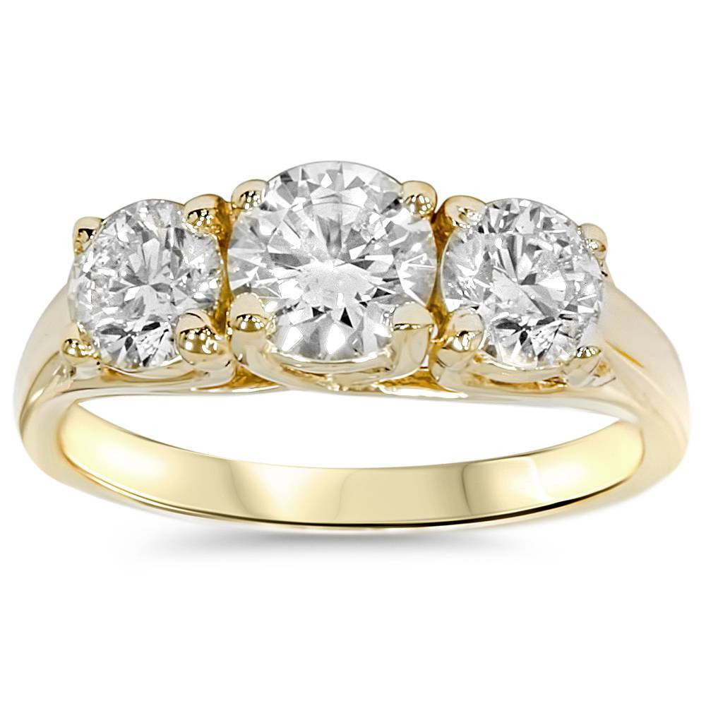 1 3/8ct Gold Three Stone Diamond Ring 14K Yellow Gold (G-H, I1)
