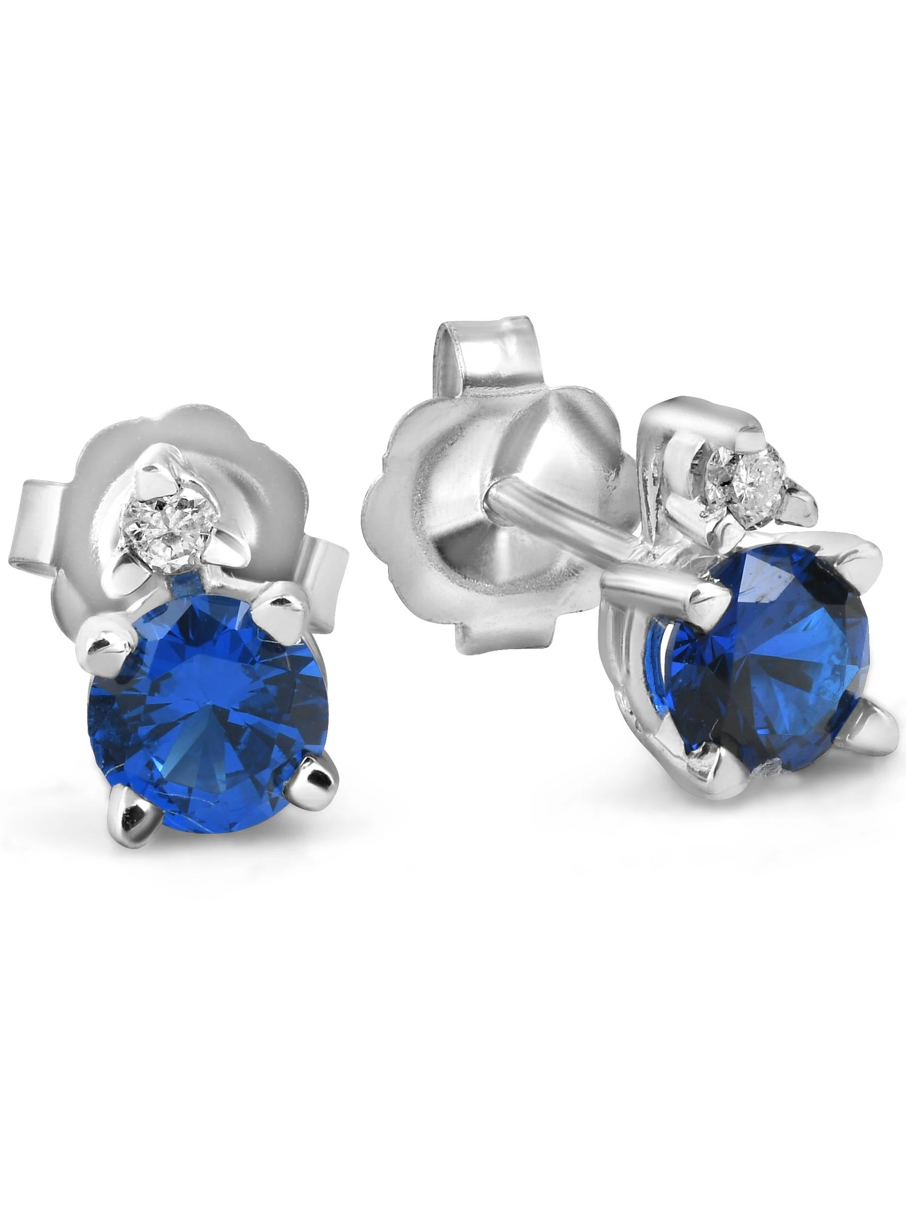 3/4 cttw Diamond & Synthetic Blue Sapphire Studs 14k White Gold Womens Earrings (G-H, I2-I3)