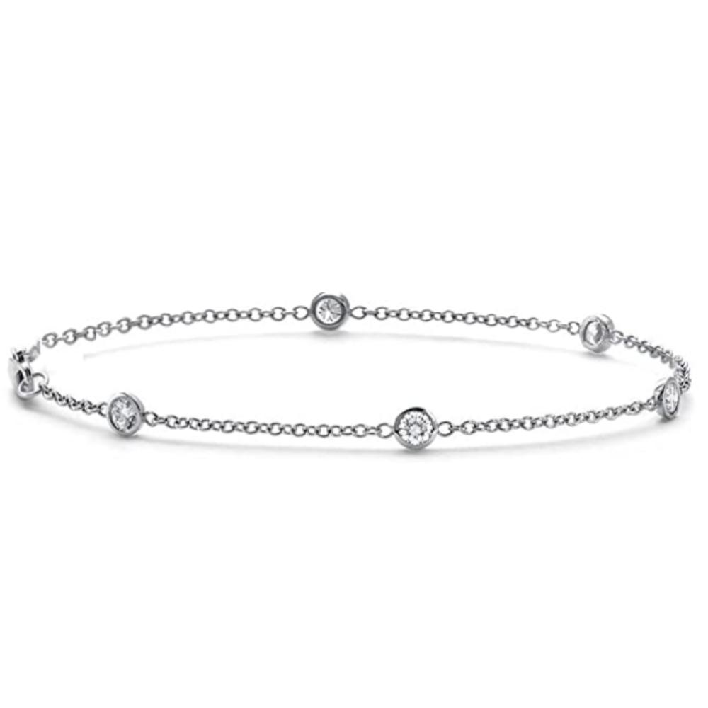 14K White Gold Diamond Bezel-Set Station Bracelet