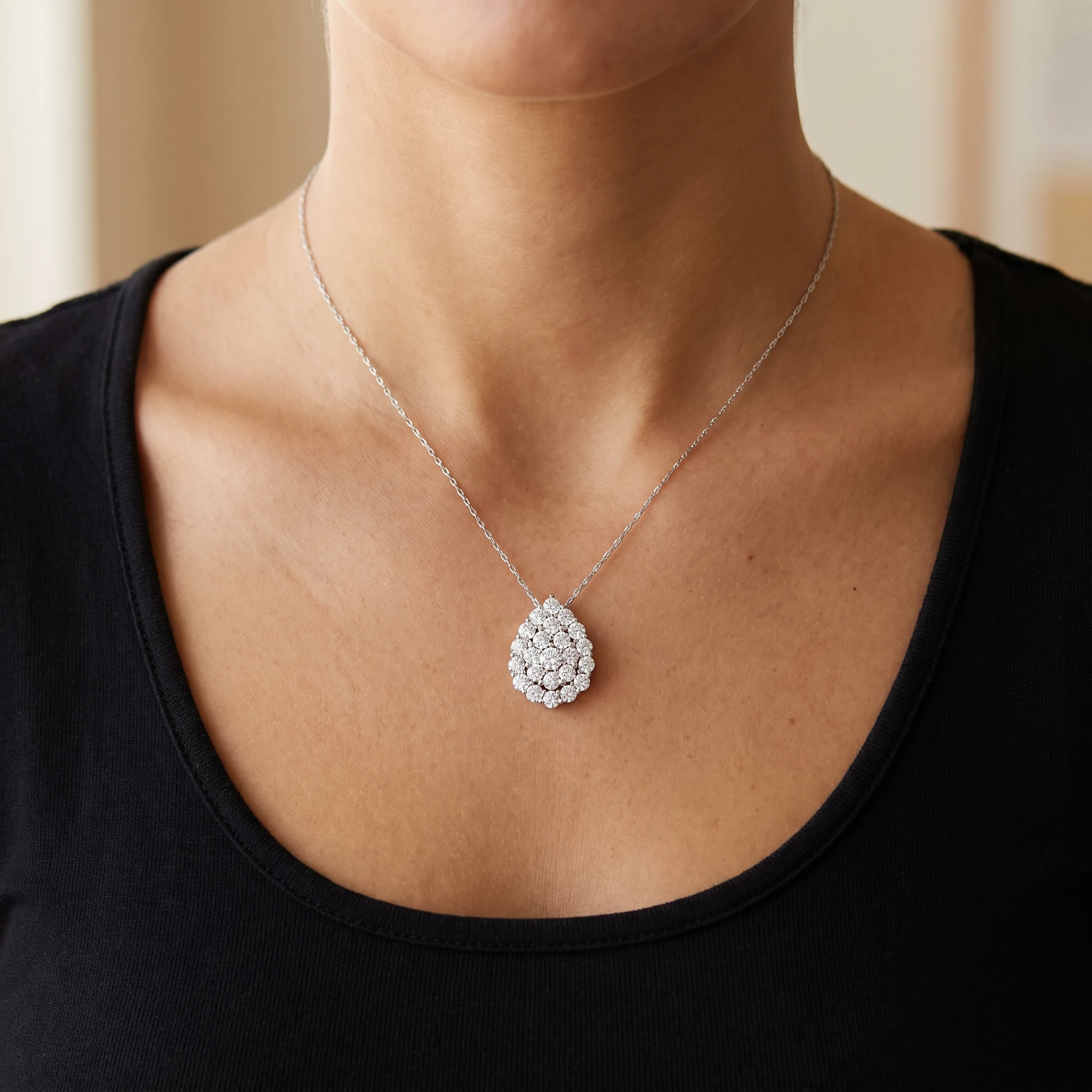 2Ct TW Real Diamond Tear Drop Pendant 10k White Gold 18" Women's Necklace (G-H, I1)