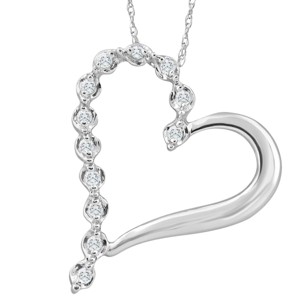 10K White Gold 1" Tall Diamond Heart Pendant Women's Necklace (G-H, I2-I3)