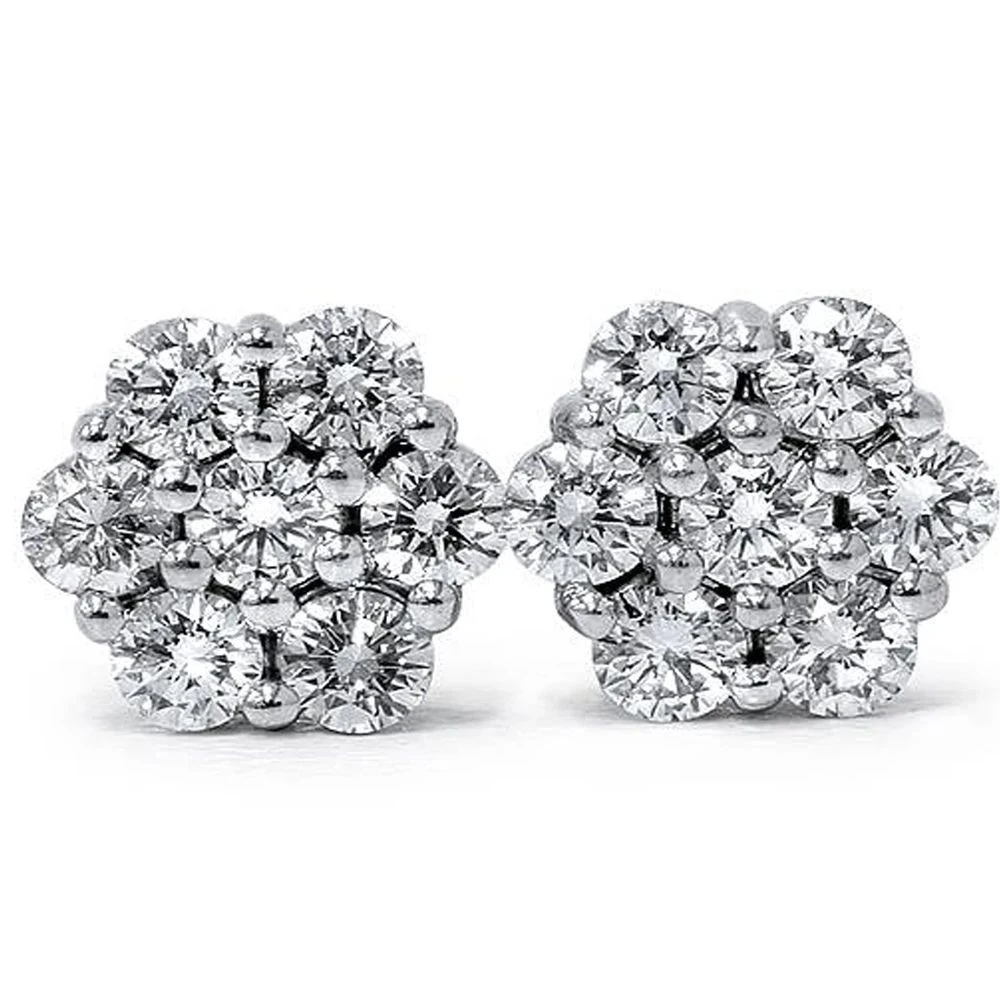 1ct Pave Fire Diamond Studs 14K White Gold Lab Grown (G-H, VS)
