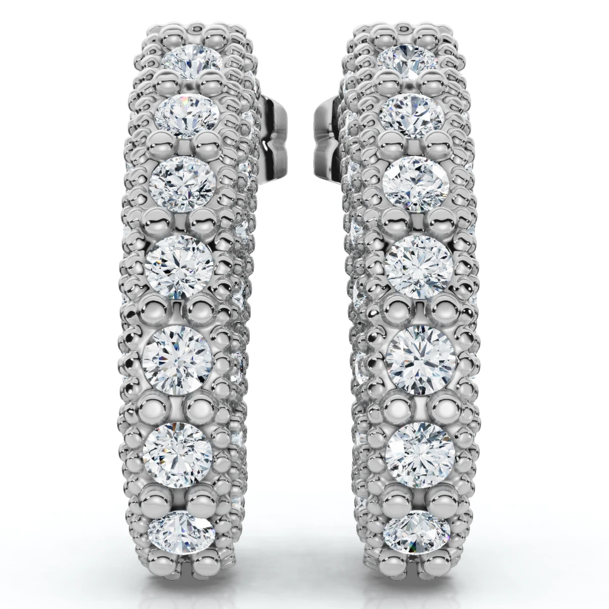 1/2ct Vintage Pave Huggie Hoops Earrings 14K White Gold (G-H, I2-I3)