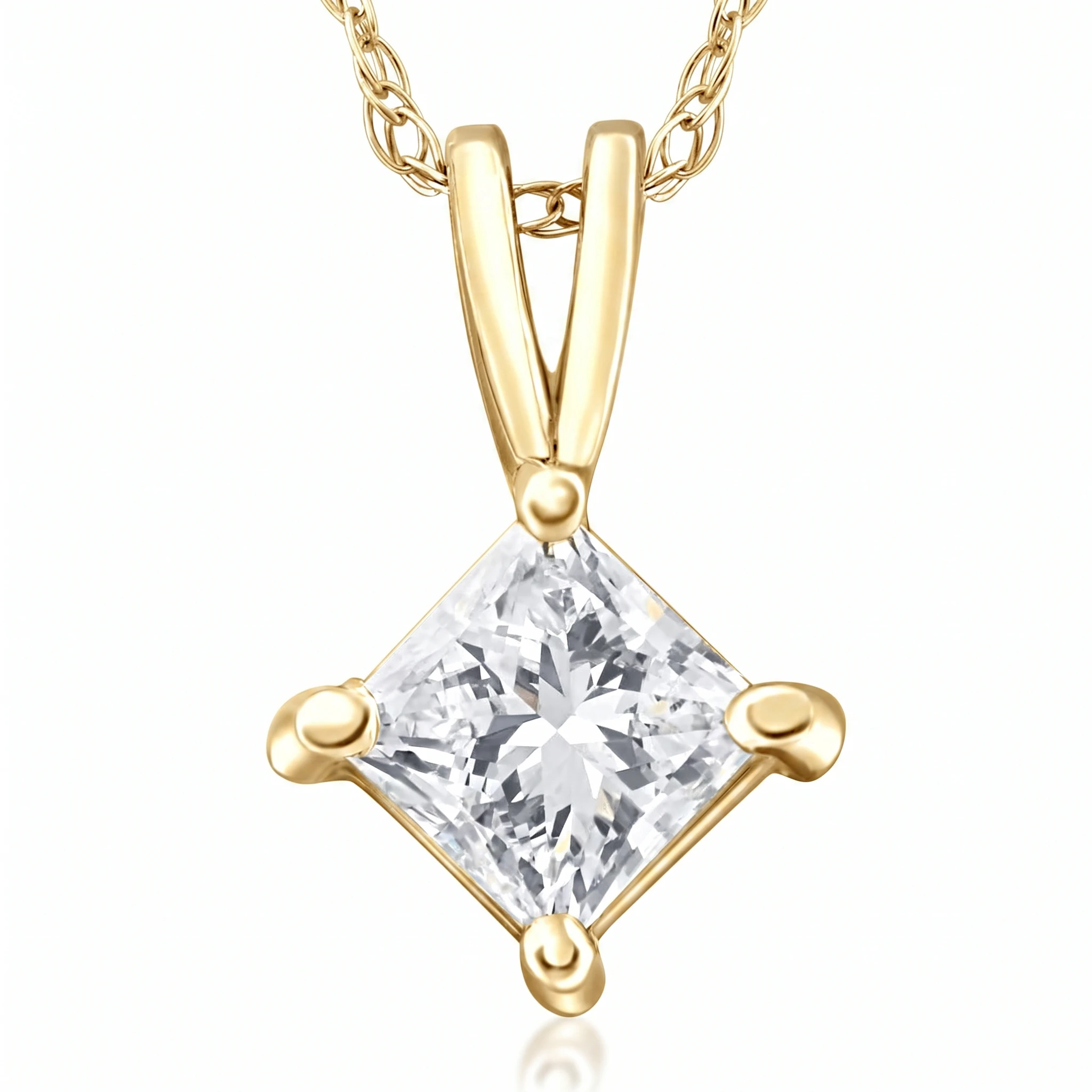 1/2ct Princess Cut Real Diamond Gold Necklace Pendant 14k Yellow Gold (I-J, I2-I3)