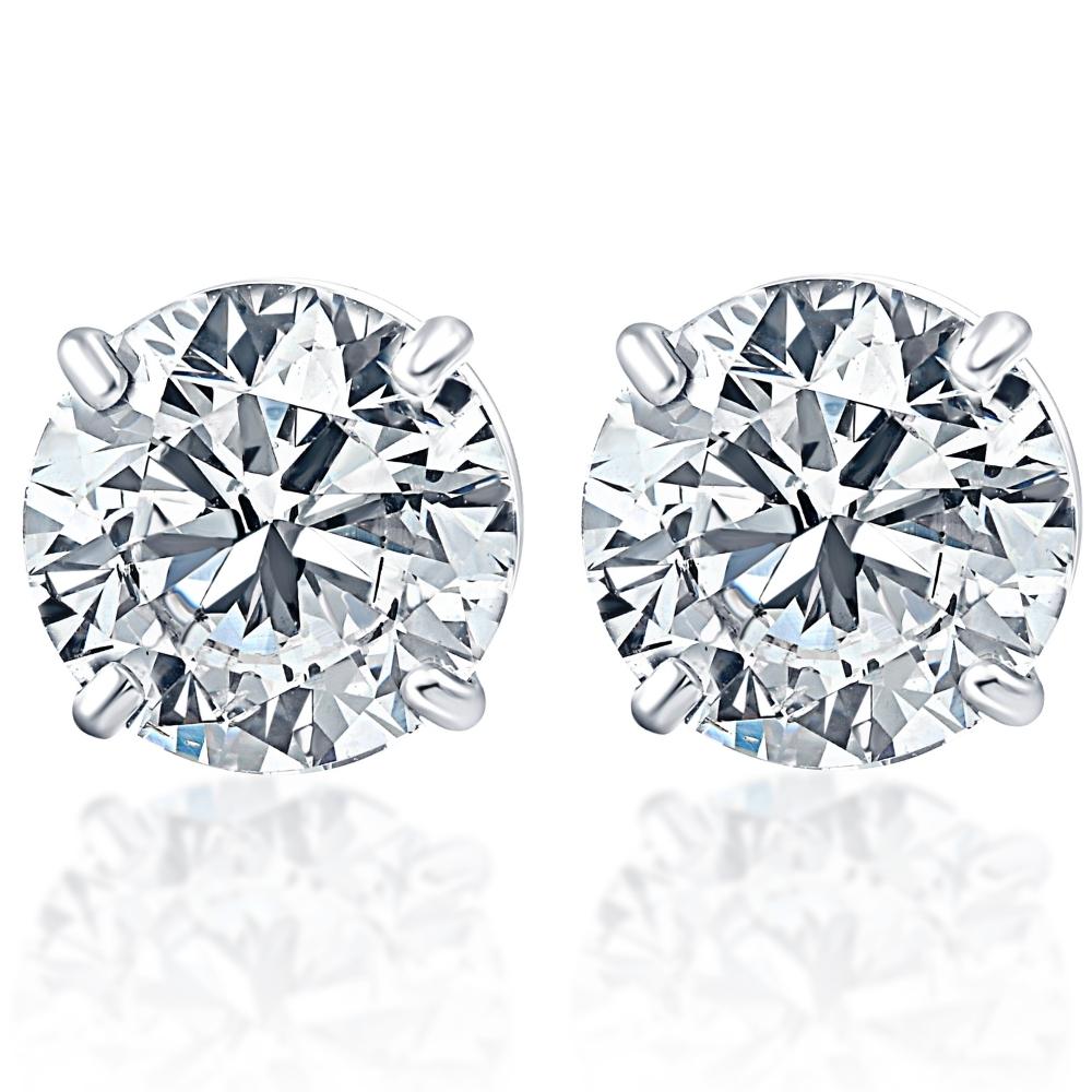 Round Brilliant Cut Stud Earrings, Screw Back, Basket Set 1½ Ct. Tw. Dew | 14K White Gold by Diamond Nexus