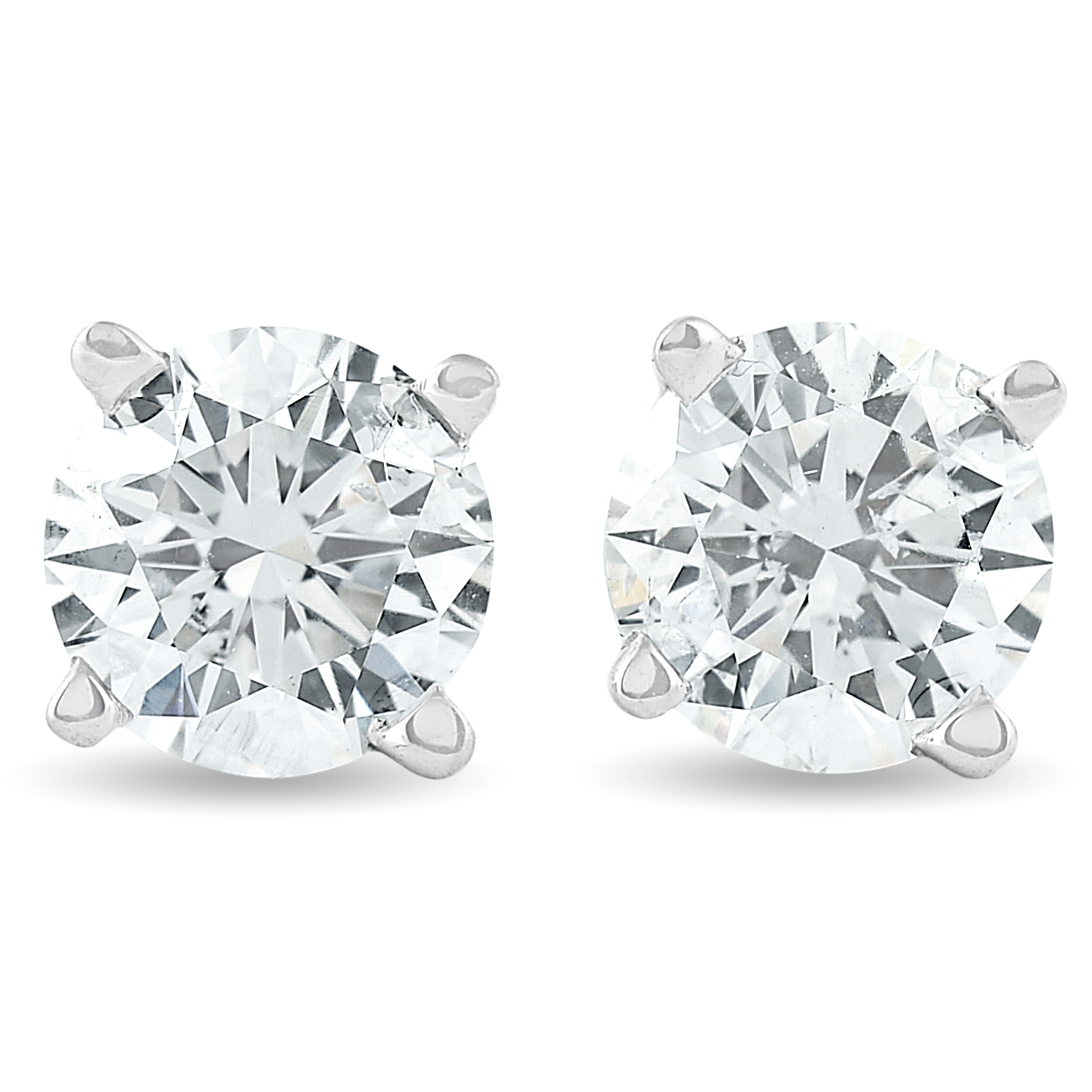 1 1/4Ct Round Brilliant Cut Natural Diamond Studs in 14K Gold Basket Setting (J-K, I2-I3)