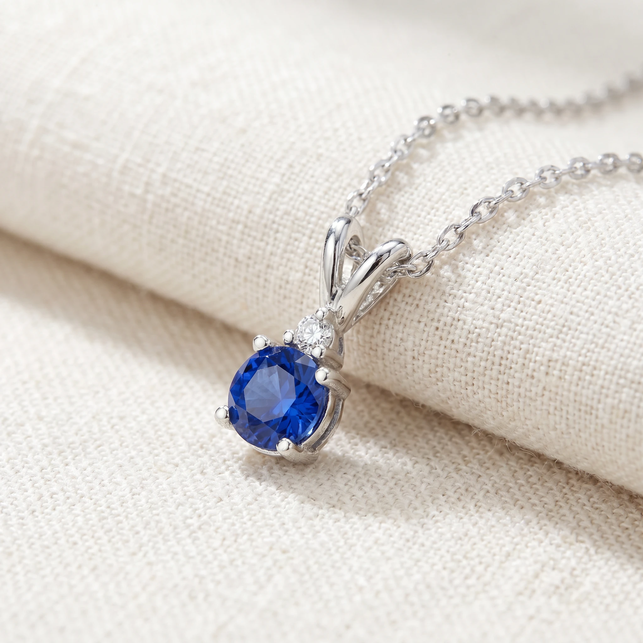 1/2Ct Synthetic Blue Sapphire & Natural Diamond Solitaire Pendant 14K White Gold (J-K, I2-I3)