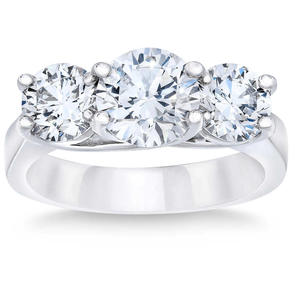 3 1/4Ct TW Round Diamond Three Stone Engagement Ring 14k White Gold Lab Grown (G-H, SI)