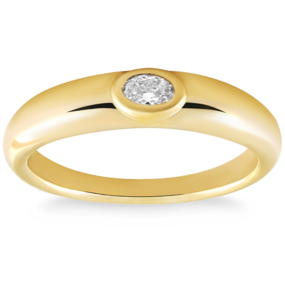 Oval Diamond 14k Yellow Gold Stackable Dome Polished Band Bezel Ring Lab Grown (G-H, VS)