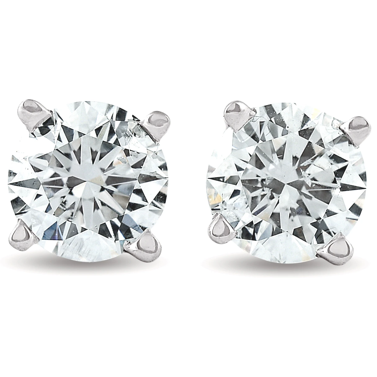 1ct 14K White Round Cut Studs Earrings Screw Back (F-G, I1)